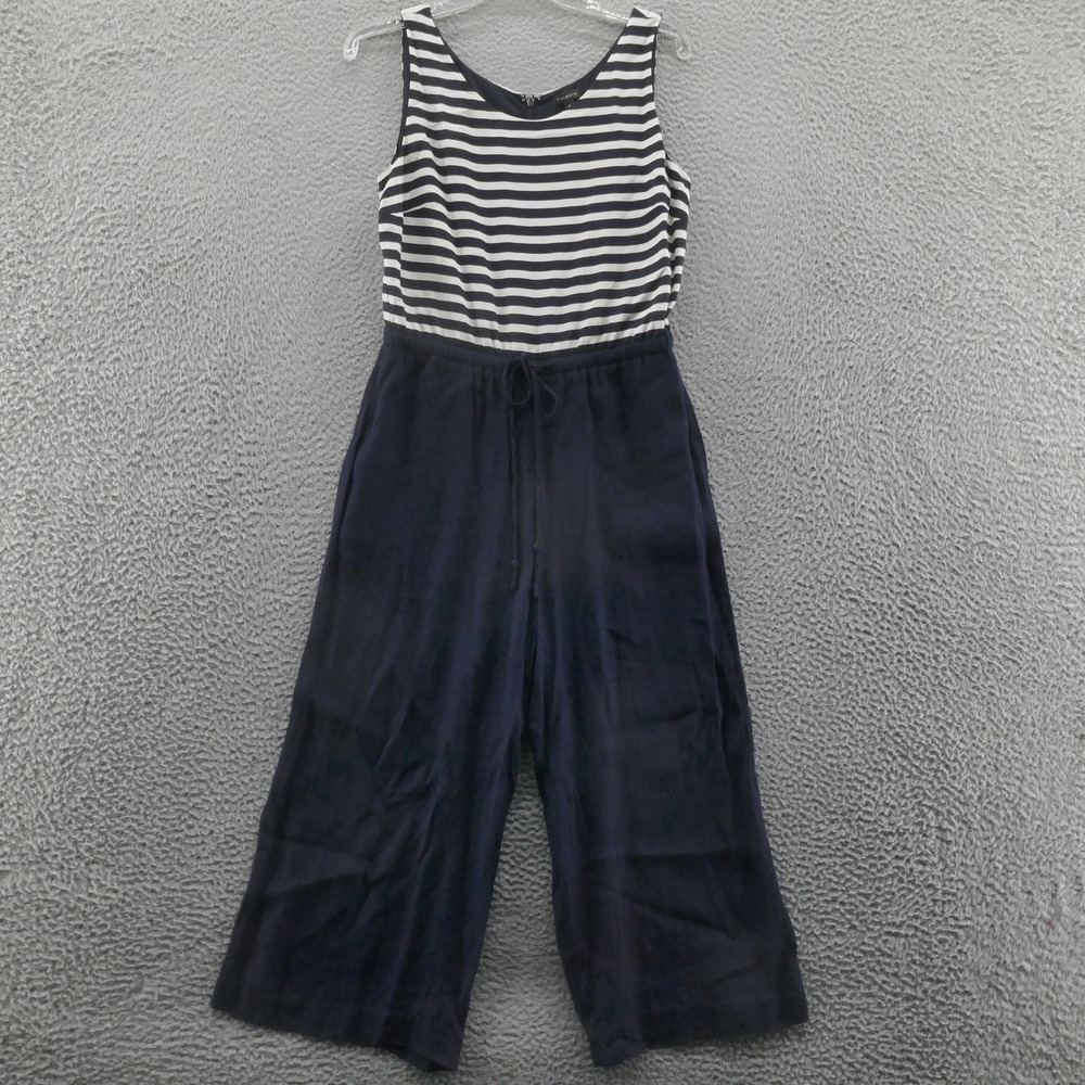 Talbots‎ Womens Wide Leg Cropped Pant Jumpsuit 6 Blue White Sleeveless Nautical